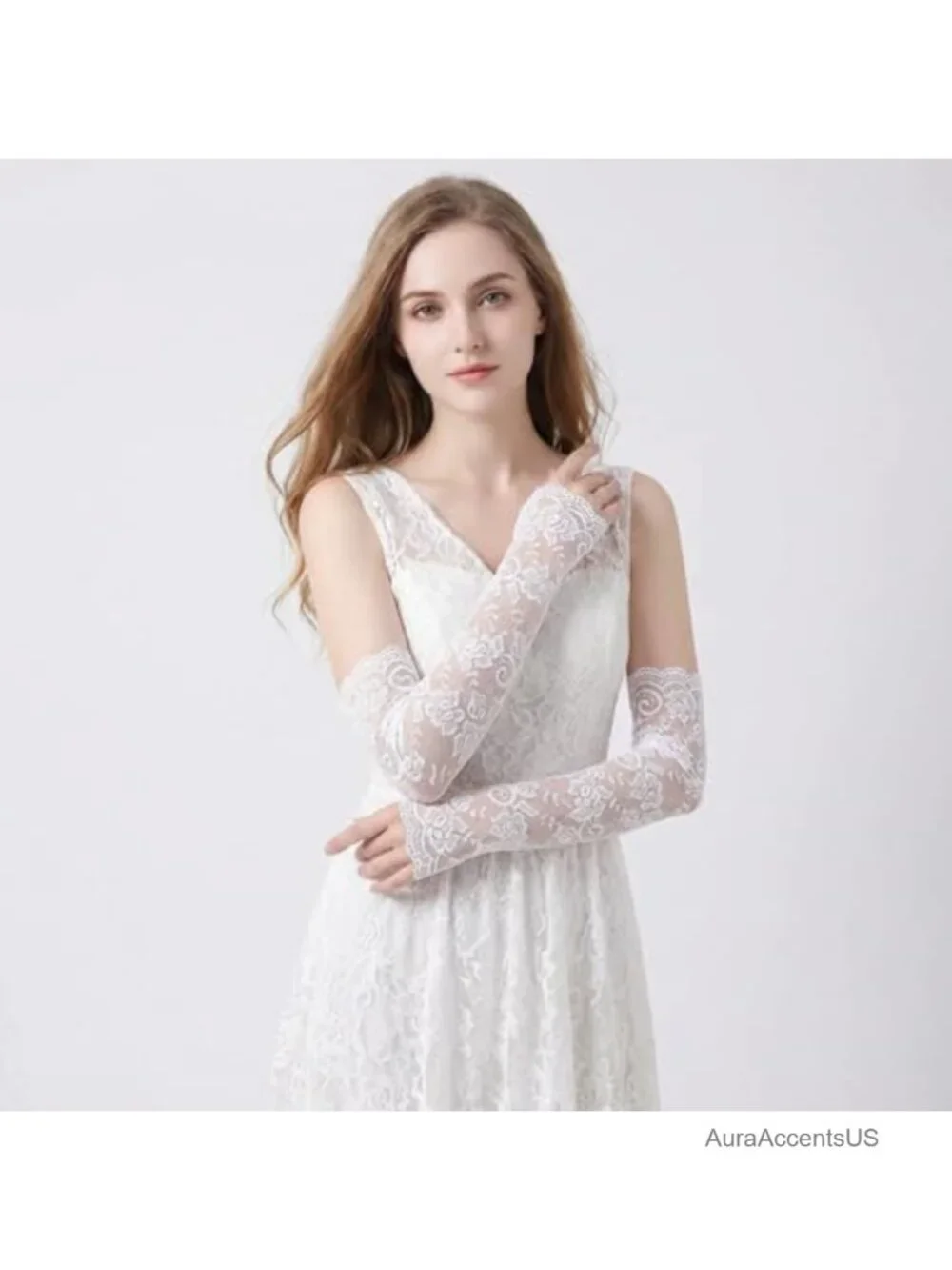 Fingerless Lace Arm Warmers, Stretchy Nylon Long Gloves for Bridal
